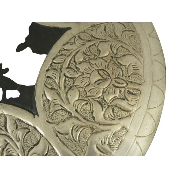 Metal Wall Plate Platter Centerpiece Tray Embossed Stamped Floral Design Hanger - Picture 5 of 12